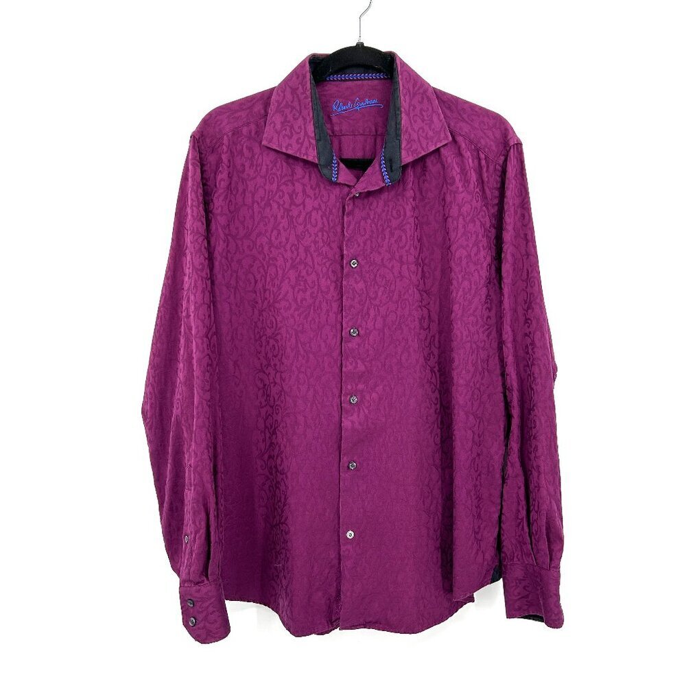 ROBERT GRAHAM Men's Purple Jacquard Long Sleeve Button Up Dress Shirt Size Large